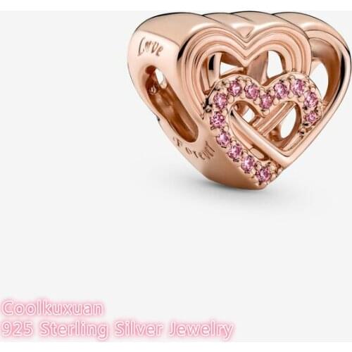 2021 Autumn Original 925 Sterling Silver Rose gold Intertwined Love Hearts Charm beads Fits Pandora bracelets Jewelry Making