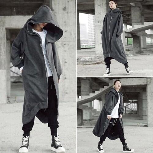 Newly Unisex Fashionable Long Sleeve Coat Hooded Long Coat Zipper Closure Fleece Lined Hoodies Long For Women Men
