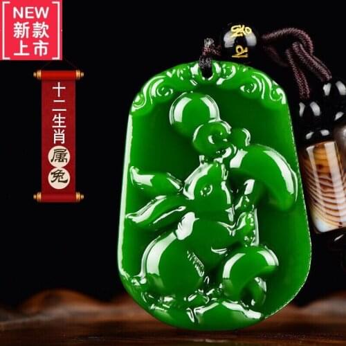 Natural Green Hand-carved Zodiac Rabbit Jade Pendant Fashion Boutique Jewelry Men and Women Zodiac Necklace Gift Accessories