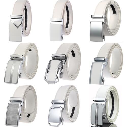 CETIRI 130cm 140cm 150cm 160cm Plus Size Long Belt White Men Belt Alloy Automatic Buckle Real Cowhide Leather Belts Luxury Brand