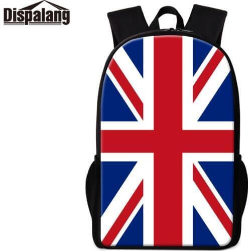 Dispalang Preppy Style National Flag Prints on Backpack for Teenagers Casual Boy Schoolbag Canvas Cool Rucksack Polyester Zipper