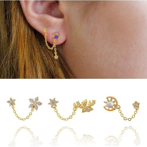 New 1Pc Stainless Steel Bar And Multicolor Crystal Cartilage Earrings Fashion Crown Flower Helix Ear Piercing Jewelry