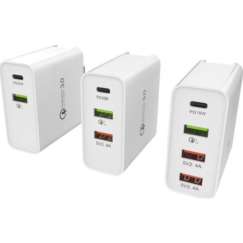 48W Multi Ports Charger PD Type C USB Charger for Samsung iPhone Huawei Tablet US EU UK AU Plug Adapter QC 3.0 Fast Wall Charger