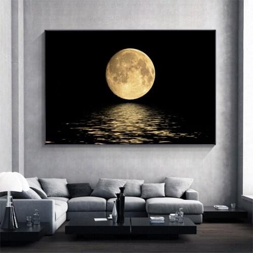 Modern Black and White Moon Reflection Canvas Painting Prints and Wall Art Posters Living Room Home Decoration Pictures