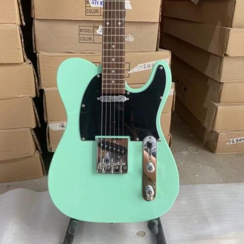 Tele Electric Guitar Bass Wood Body Rosewood Fingerboard Black Pickguard Chrome Hardware Surf Green Color Free Shipping