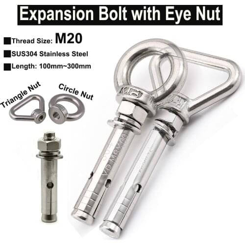 SUS304 Stainless Steel Lifting Expansion Bolt Screw Marine Grade with Triangle and Circle Rings Hooks M20 Length 100mm-300mm