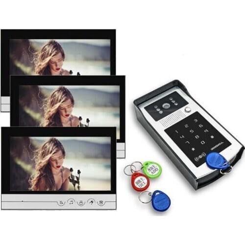 XINSILU Top Quality Intercom Doorbell Home Security Video System 9" Video Door Phone Touch Key Monitor IR FRID Camera, 1V3