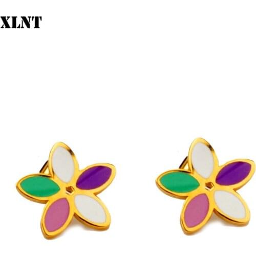 XLNT 2019 NEW Charm Enamel Flower Earrings For Women Fashion Jewelry Gold Earrings Gift For Party Best Friend