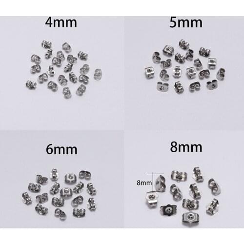 100Pcs/lot 4-8mm Stainless Steel Earring Back Plug Ear Studs Back Earring Stoppers For DIY Jewelry Making Findings Accessories