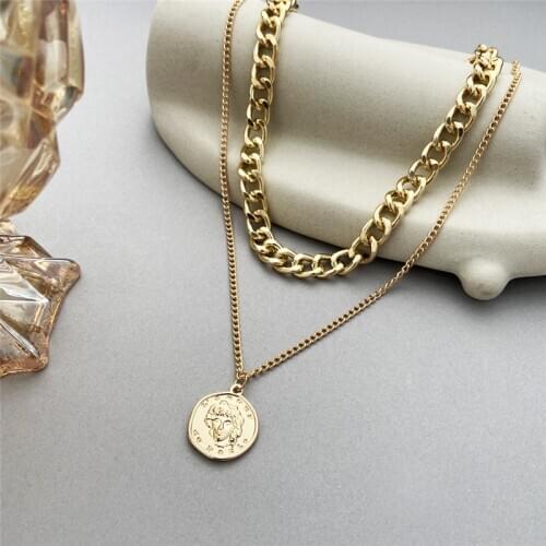 2021 Hot Sale Coin Pendant Thick Chain Necklace for Women Gold Color Punk Necklaces Charm Chain Choker Jewelry Gifts