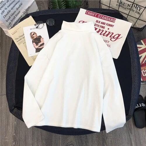 2020 New Spring Women Turtleneck T Shirt Solid color Loose Tees Female Bottoming Long Sleeve Shirt Tops NS4485