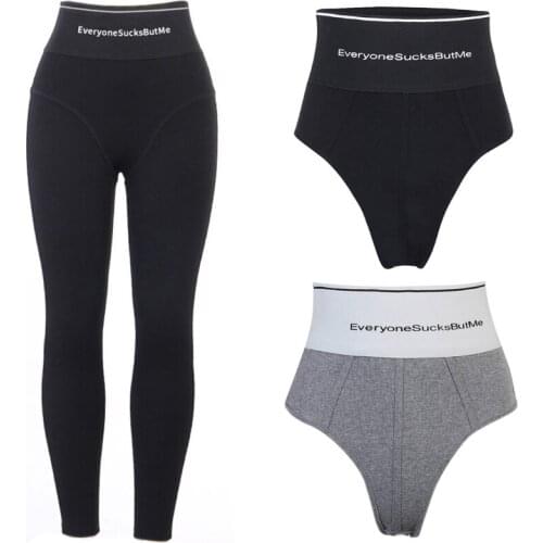 Womens Letters Print High Waist Briefs Sexy Booty Panties Underwear Tummy Control Harajuku Ribbed Yoga Leggings Tights