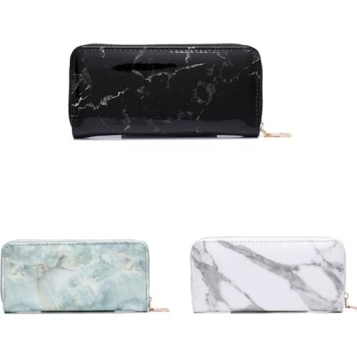 Women Casual Wallet PU Leather Clutch Long Wallet Marble Pattern Phone Card Holder Purse Handbag Travel Multi-pocket Money Bag