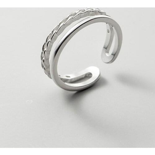 925 Sterling Silver Ring Female Simple Hollow Chain Double Layer Cool Rings Fashion Adjustable Finger Rings for Women anillos