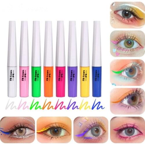 1PC Fluorescent Luminous Color Liquid Eyeliner Rainbow Painted Graffiti Waterproof Quick-Drying Eyeliner 8 Colors Eye Makeup