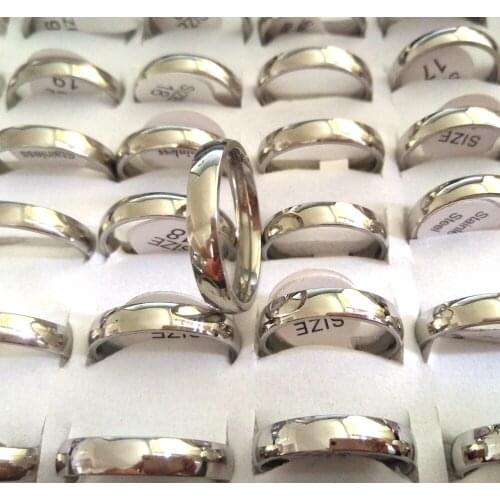100pcs Comfortable Quality Silver 4mm Band Stainless Steel Rings Men Women Wedding Rings Wholesale Fashion Jewelry lots