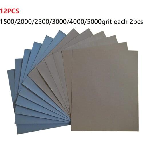 12 Pcs Sandpaper Wet/ Dry 23*28cm Sanding Sheets 1500,2000,2500,3000,4000,5000 Grit For Polishing Tools Accessories