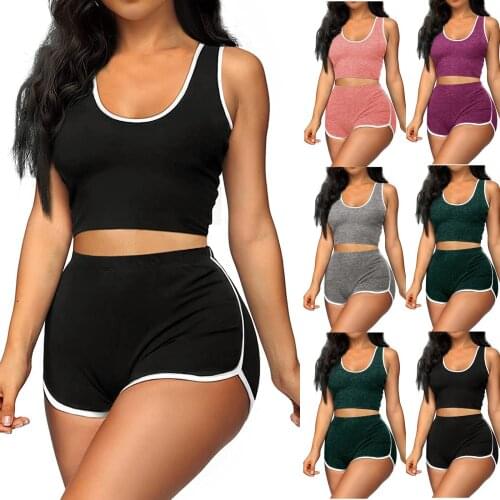 2pcs/lot Women Shorts Two Piece Outfits Sleeveless Backless Crop Tops + Shorts Matching Set Sexy Solid Skinny Clubwear Tracksuit