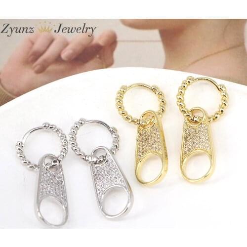 5 Pairs, NEW Crystal Zipper Dangle Earrings For Women Fashion CZ Pave Drop Earrings Jewelry