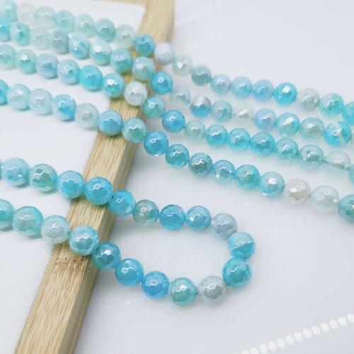 6mm-12mm Natural Gemstone Electroplating Blue Color Agate Bead Round Faceted Beaded Bracelet Jewelry Making Wealth Healthy