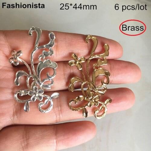 6 pcs -25*44mm Brass Flowering Branch,Gold-color,Silver-color Brass Casted Cymbidium Crafts Brass Filigrees Jewelry Supplies