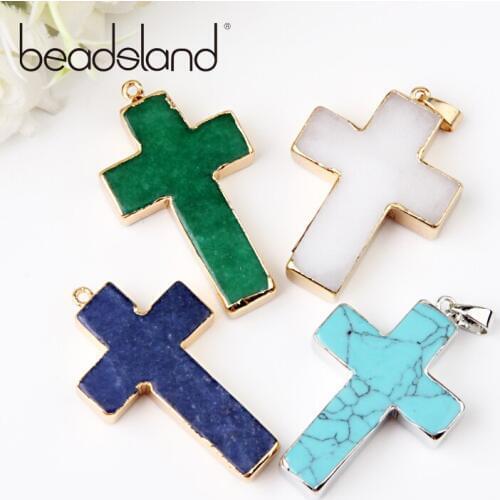 Beadsland Single Hole Cross Design Natural Stone Pendant For DIY Necklace Woman Girl Gift 40423
