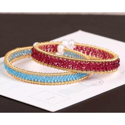 2021 New Handmade 14KGF Wire Wrap Cuff Bracelet Antique Natural Crystal Stone Bangle Femme Charm Jewelry for Women