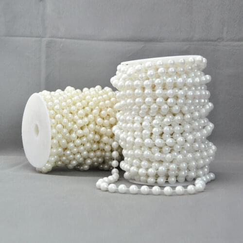 A Roll 20 meters Beige White Color DIA 10MM Artificial Pearl Beads Chain Spool Rope Wedding Party Prom Home Hanging Decor