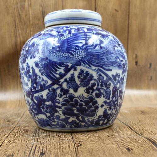 Antique QingDynasty porcelain pot,Blue & white phoenix tank,Hand-painted crafts,Decoration,collection &Adornment,Free shipping