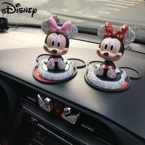 Disney Mickey Minnie Anime Figure Doll Car Accessories Fashion Cute Cartoon Diamond Mickey Mouse Car Decoration Figure Doll Toys