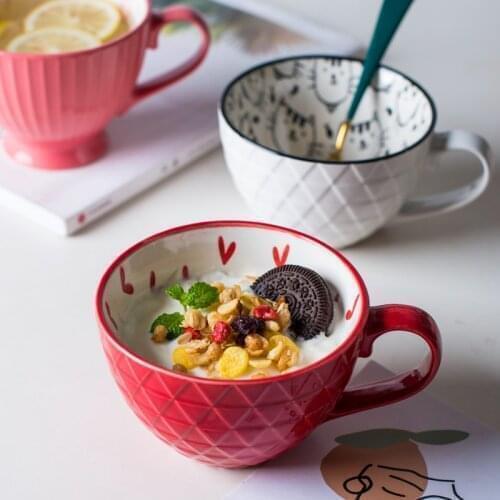 Ceramic Hand Painted Mugs Coffee Cup Breakfast Cereal Cute Ceramic Cup Household Large Capacity Milk Oatmeal Tea Cup Drinkware