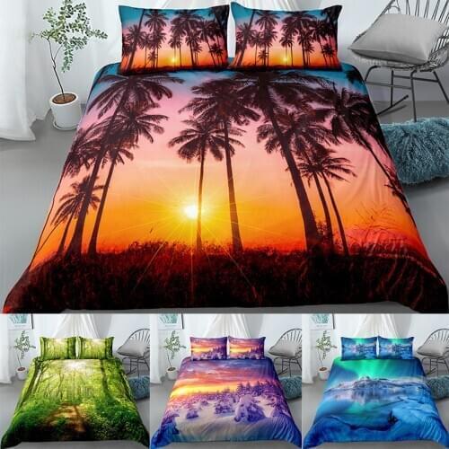 Landscape 3D Bedding Set Scenic Tree Sun Duvet Cover Pillowcases for Home Bedroom Twin Queen King Size Bed Comforter