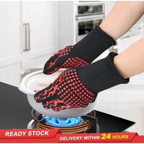 Kitchen BBQ Gloves Silicone Flame Retardant Heat Insulation High Temperature Oven Baking Microwave Oven Non-slip Anti-scalding