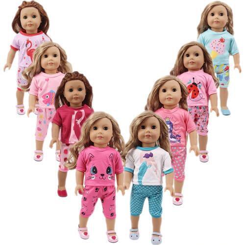 18 Inch Girl Doll Cute Cartoon Shirt Short Pants 40cm Doll Clothes 43cm Baby New Born Dolls Clothes Outlet Girl Gift