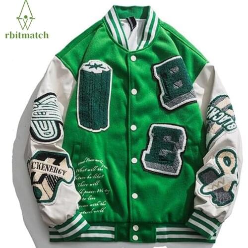 Hip Hop Varsity Jacket Men Winter Letter Embroidery Patchwork Color Block Baseball Coat Women College Jacket Unisex 2021 Outwear