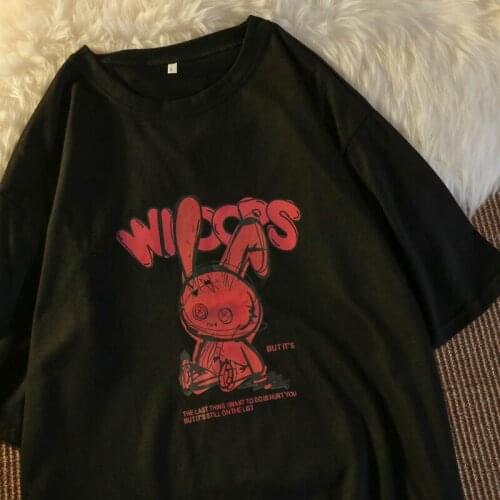 Summer Women T Shirt Print Red Toy Puppet Cartoons Rabbit Letter Harajuku Casual Tees Loose Short Sleeves Girl Tops 2021 New