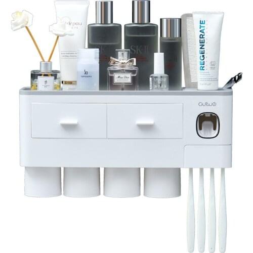 Magnetic Toothbrush Holder Adsorption Inverted Toothpaste Dispenser Wall Mount Makeup Storage Rack for Bathroom Accessories Set