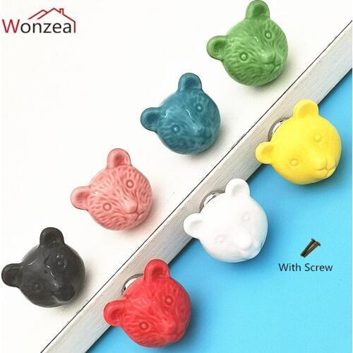 Bear Ceramic Drawer Knobs 3D Cartoon Cabinet Cupboard Handles Novelty Creative 7 color Fashion Furniture Handles Hardware