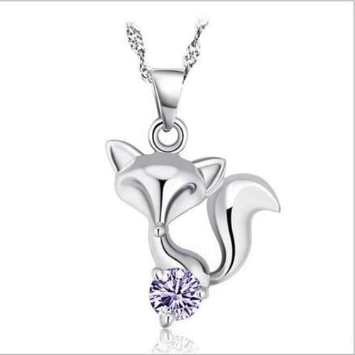 Trendy Crystal Purple Fox Pendant Necklace For Women Party Accessories Fashion Lady Silver Plated Clavicle Necklace With Stones