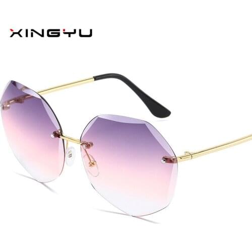 Fashion Sunglasses Women Brand Designer Rimless Gradient Sun Glasses Shades Cutting Lens Ladies Frameless Metal zonnebril dames