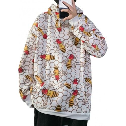 Men Autumn Winter Bees Long Sleeve Hoodie Pocket Thick Warm Sweatshirt Pullover
