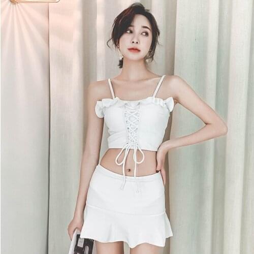 2021 New High Waisted Bikini Set Swimwear Women Swimsuit Sleeves Skirt Ruffles Two Piece Bathing Suits Summer Suit Beachwear