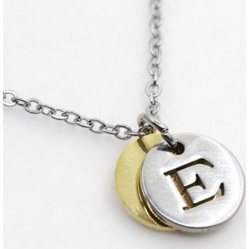 Stainless Steel Initial Alphabet E Necklace Pendant Women Men Jewelry Stainless Steel Round Coin Letter Necklace Jewelry
