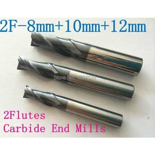 Full sets 3pcs 2 Flutes 8-12MM micro grain Solid carbide end mills , Milling Cutter, CNC Lathe Tool router bits hrc45-50