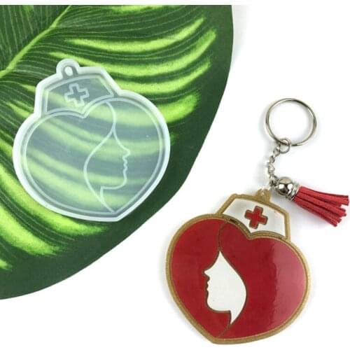 69HB Clear Shiny Heart-shaped Nurse Keychain Silicone Mold for Valentine Gift Craft