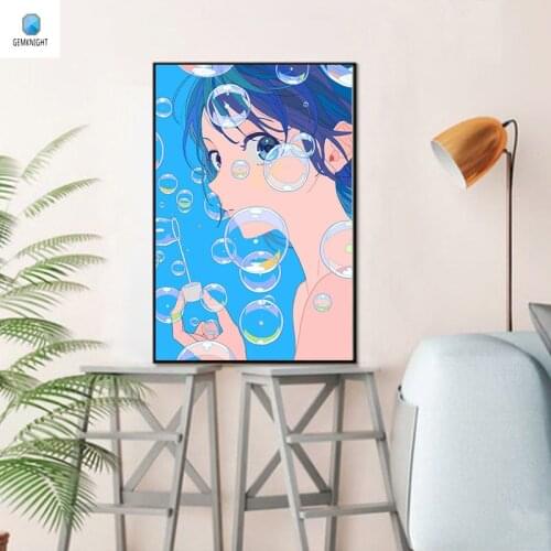 Coloring by numbers blue boy and girl digital paint by numbers diy digital painting anime posters for friends gift