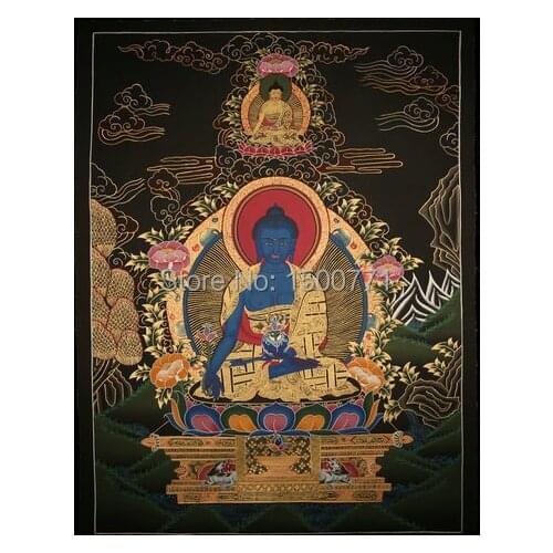 Spot Mandala Thangka Tibetan monks painted black gold painted living room wall hanging study Medicine Buddha 58 * 42