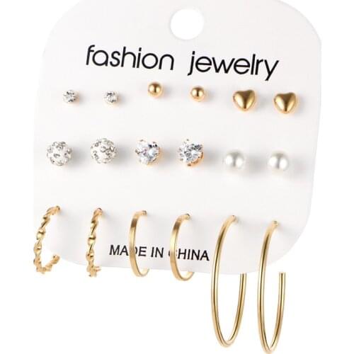 High Quality Crystal Womens Round Ball Metal Pearl Earrings For Women Girl Gifts Stud Earring Sets Mix Jewelry