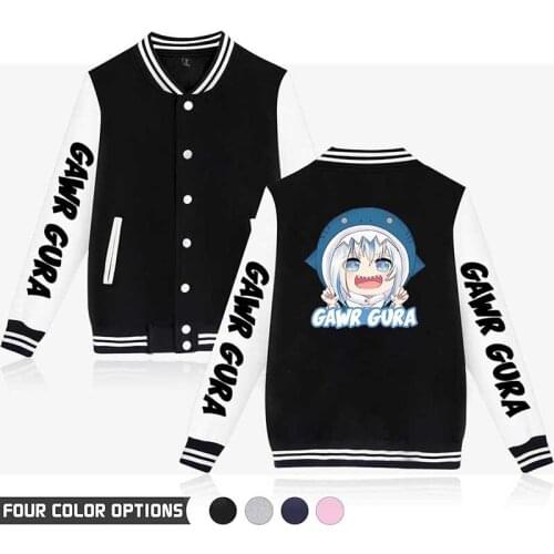 Japan Cute Shark Girlish Kawaii Cartoon Baseball Jackets Coat Men Women Long Sleeve Pocket Button Anime Hoodies Sweatshirts Tops