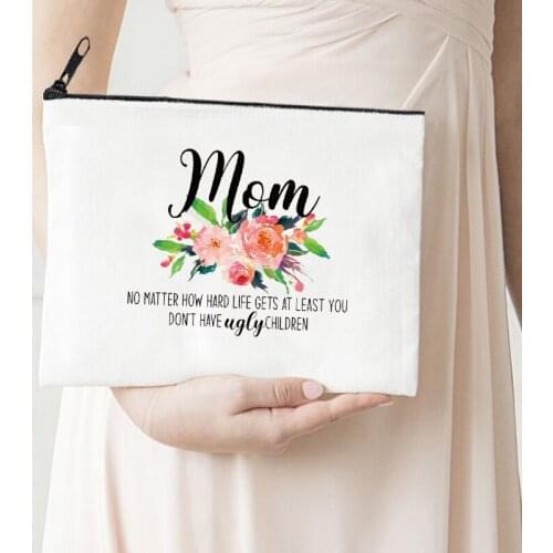 Mom Flower Makeup Bag Casual Women Cosmetic Pouch Canvas Reusable Lipstick Bag Mother Day 2022 Travel Toiletry Bags Purse